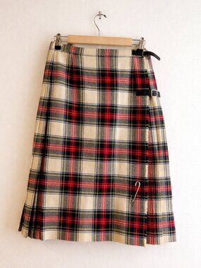 Vintage 60's British Archie Brown & Son Tartan Wrap Kilt Skirt w/Leather Straps